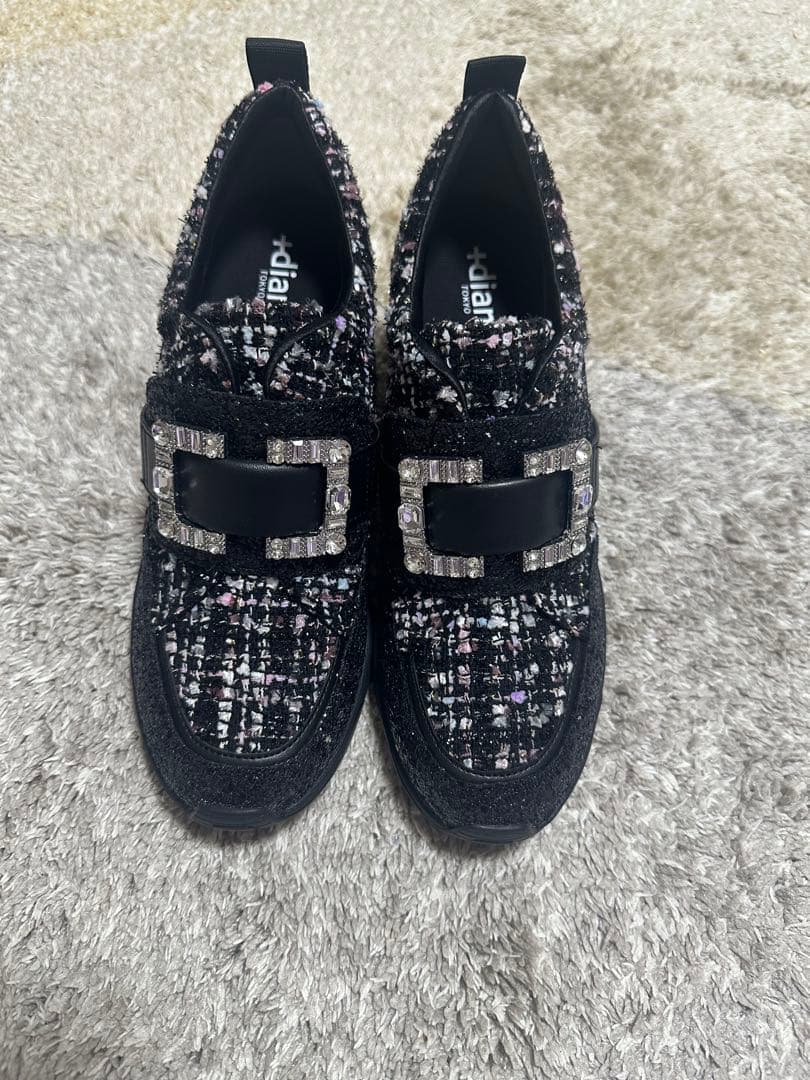 DIANA ダイアナ 靴 【6cm】クリスタルバックルヒールアップスニーカー