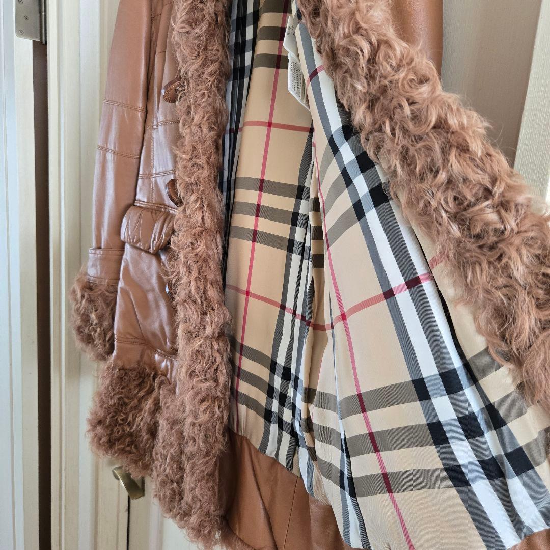 BURBERRY BLUE LABELラムレザー＆ファー ダッフルコート 38
