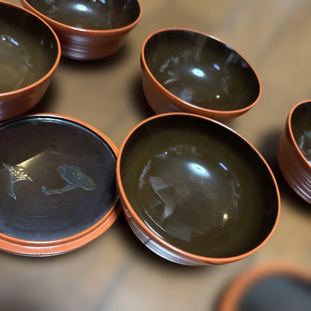 期間限定最終処分特価　逸品明治輪島の作品　蓋裏霊芝模様汁物椀煮物椀五客セット上品