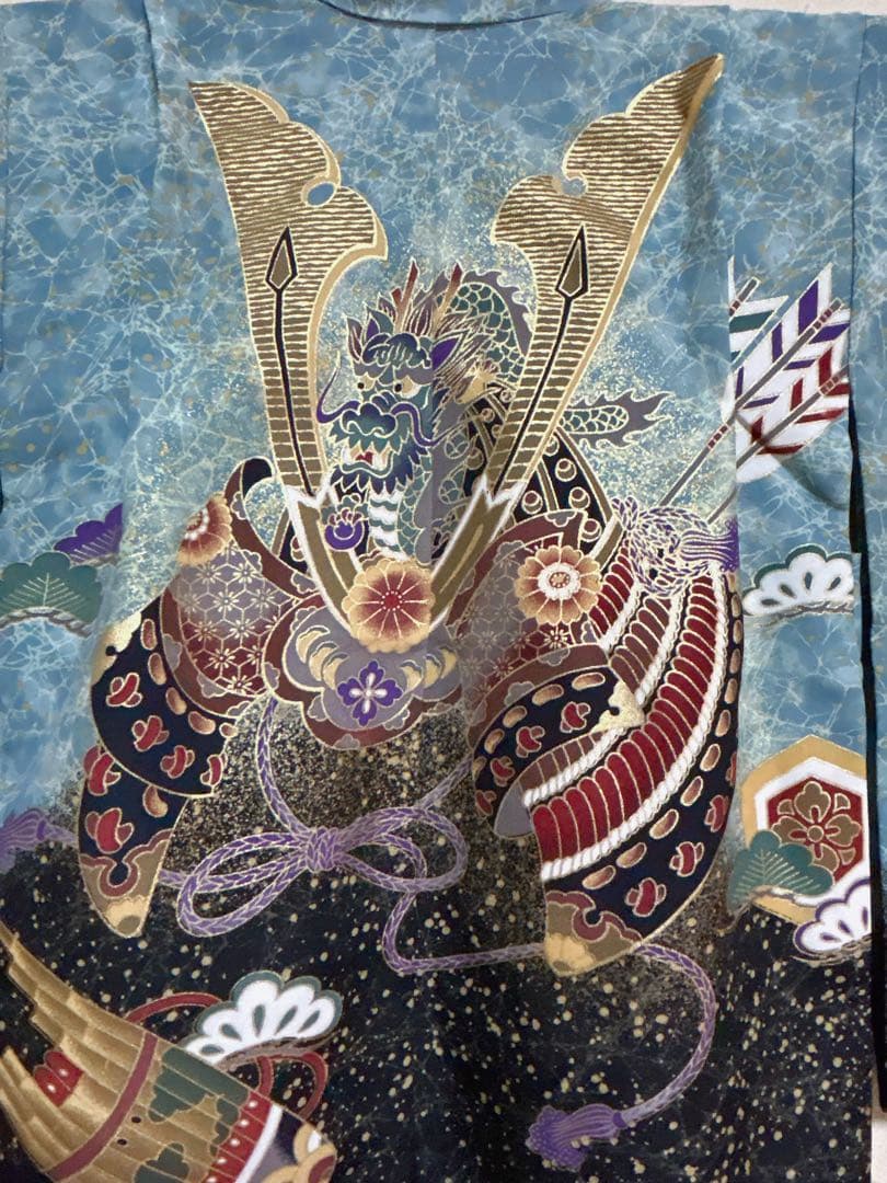 (七五三)3歳の男の子、3点セット羽織、緑色に黒のグラデーションが美しい6525