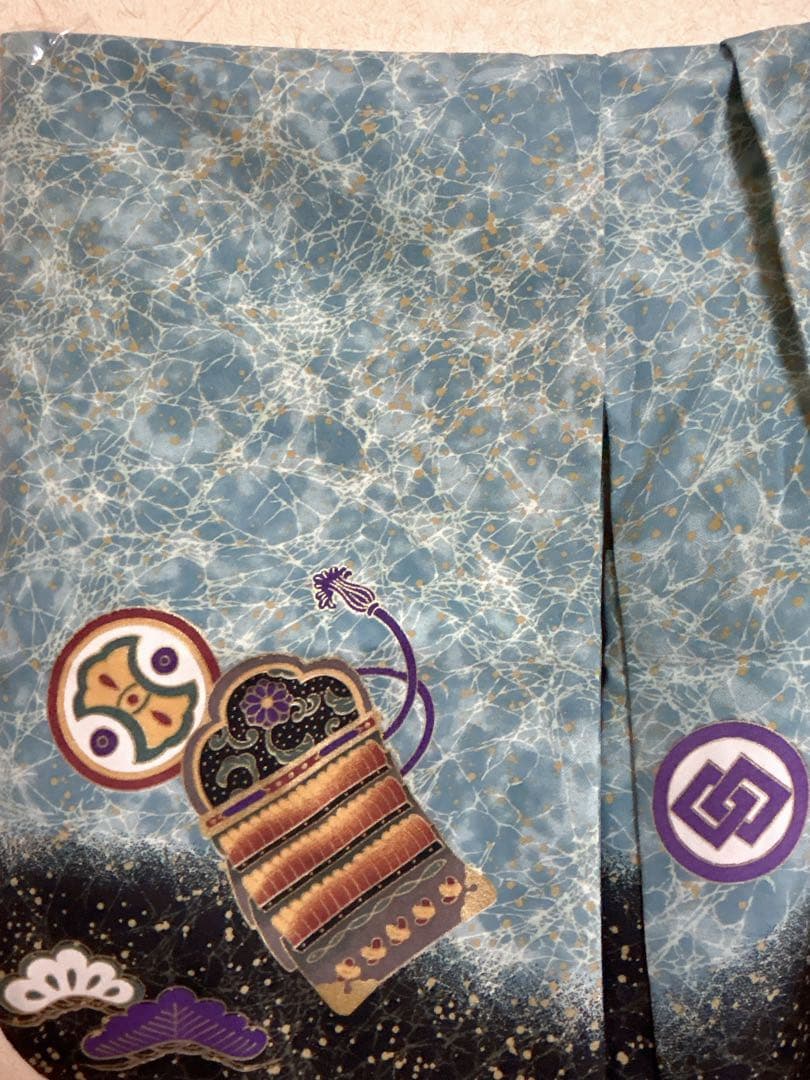 (七五三)3歳の男の子、3点セット羽織、緑色に黒のグラデーションが美しい6525