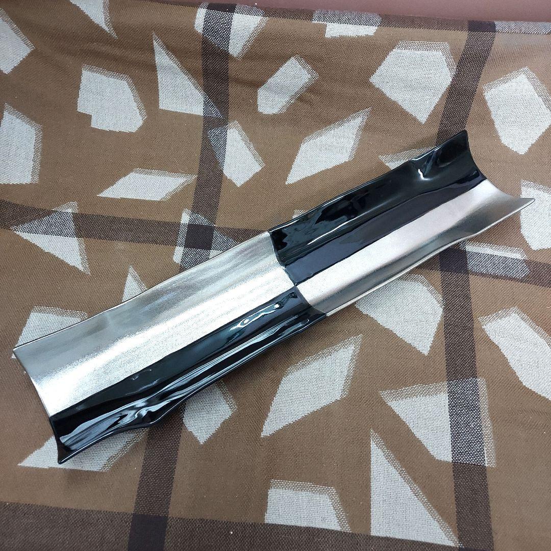 MN-2441-151☆有田焼　錦右衛門窯　筒型長皿　プラチナ黒市松