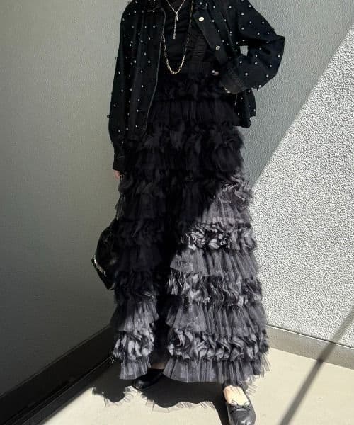 PERNA フェザーチュールジャンパースカート ブラック