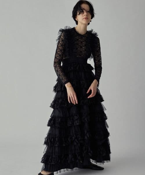 PERNA フェザーチュールジャンパースカート ブラック