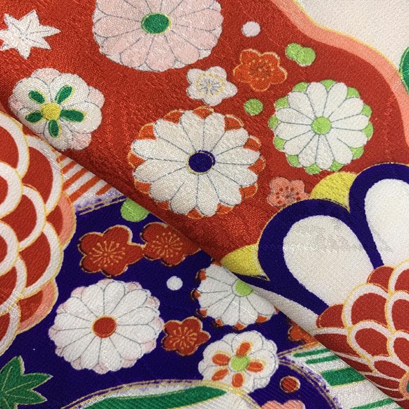 510ag45□七五三 三歳 セミアンティーク 女児 着物&被布 菊 水玉□良好