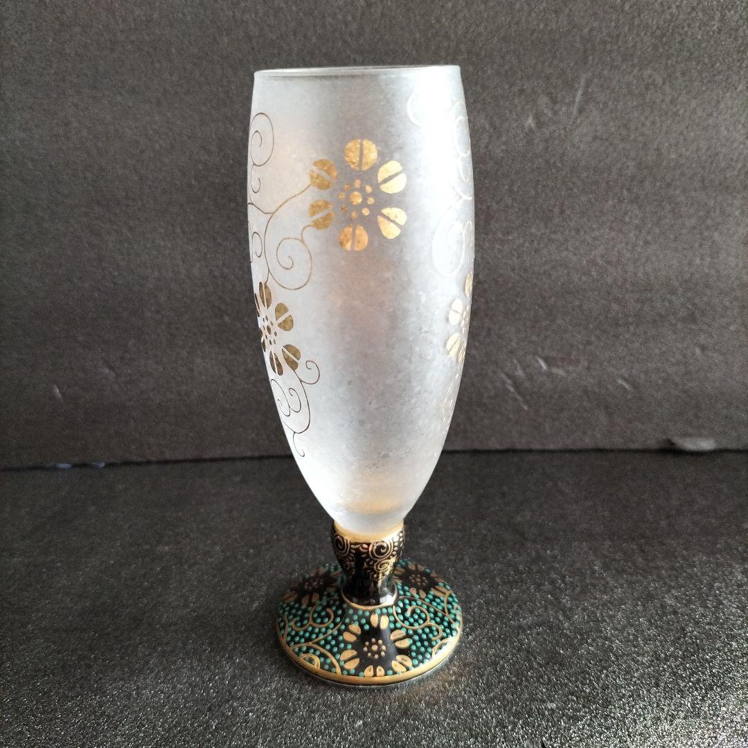 青森伝統工芸品　津軽びいどろ金彩碧瑠璃酒器セットと九谷青粒鉄仙　2個セット