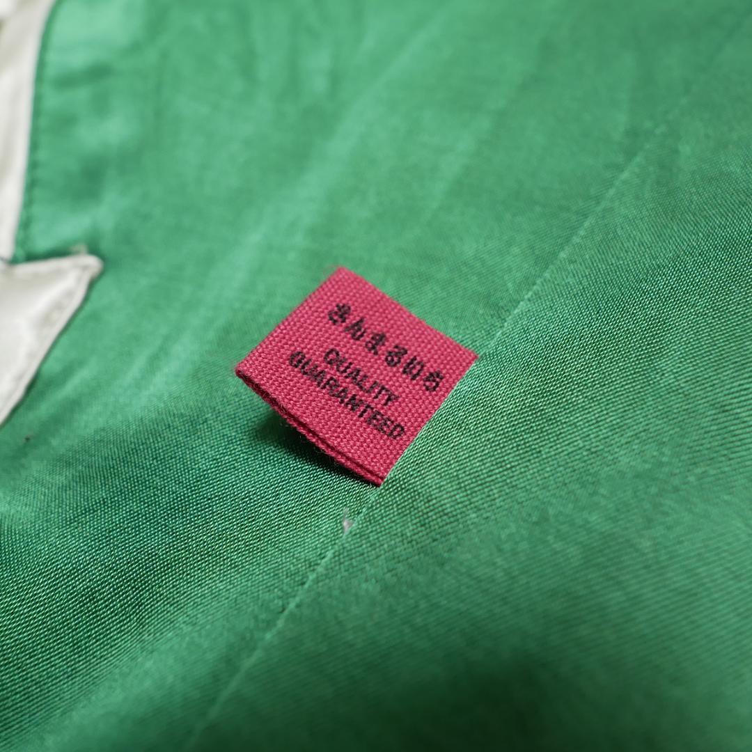 美品【参丸一】スカジャン XL ファスナーの中住蛙 桜蛙 リバーシブル グリーン