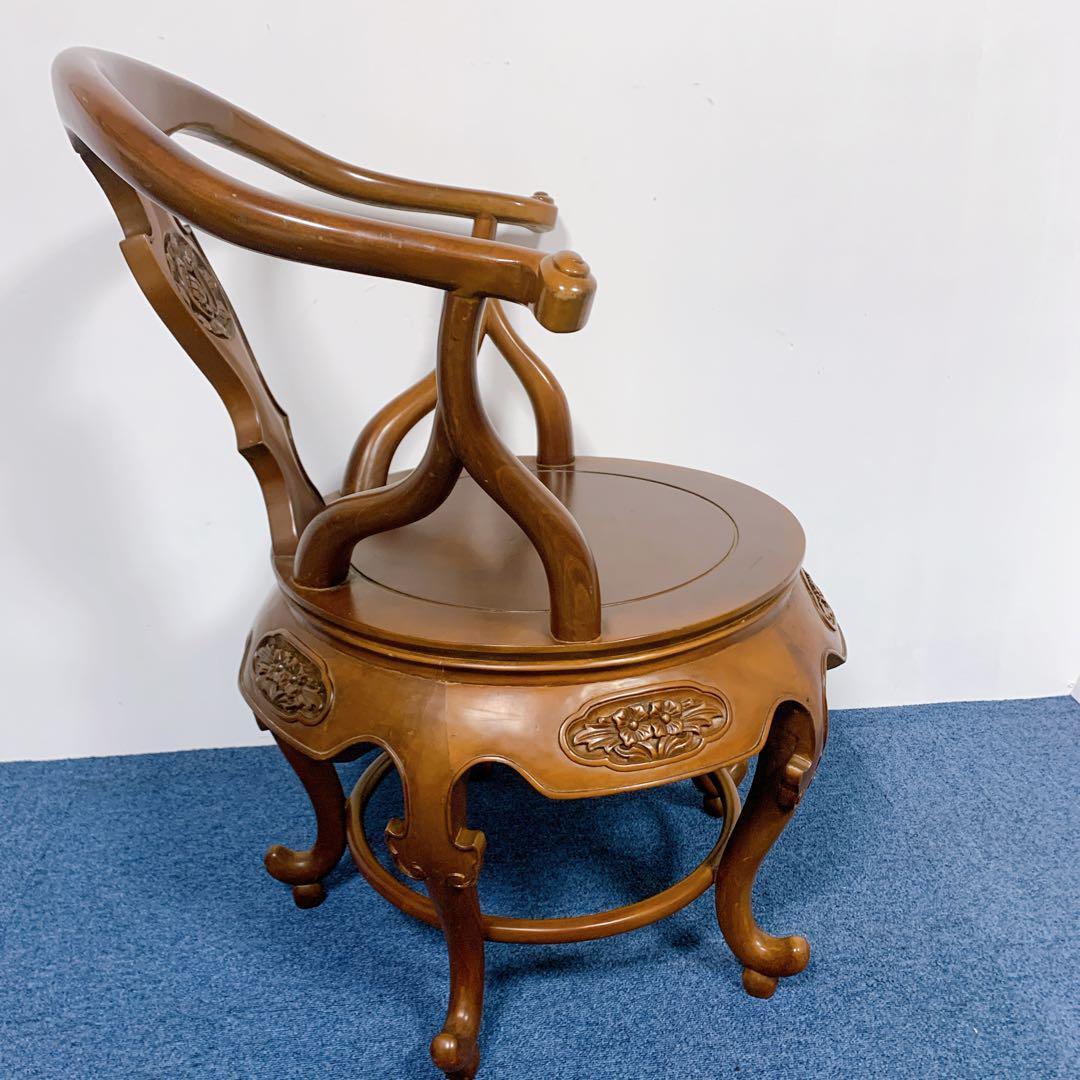 【稀少品】唐木家具 彫刻ダイニング 猫脚アームチェア 李朝家具 花梨②