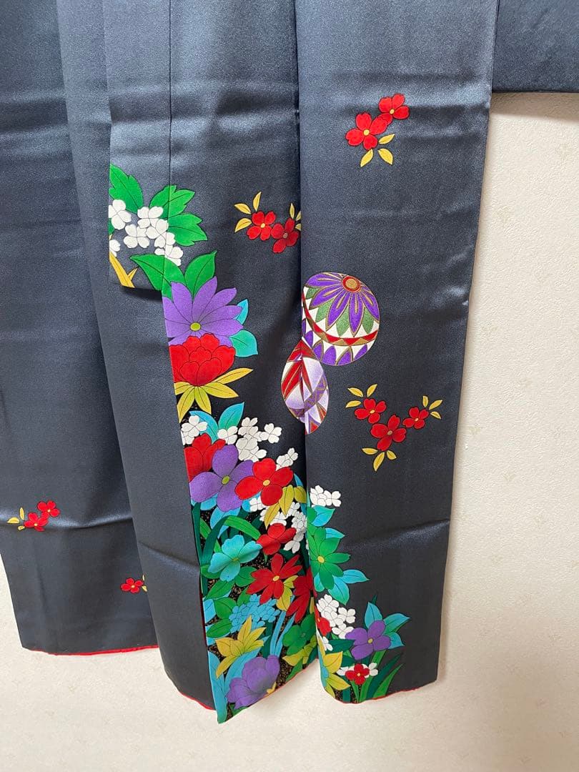 七五三用グレー花柄着物　なのは