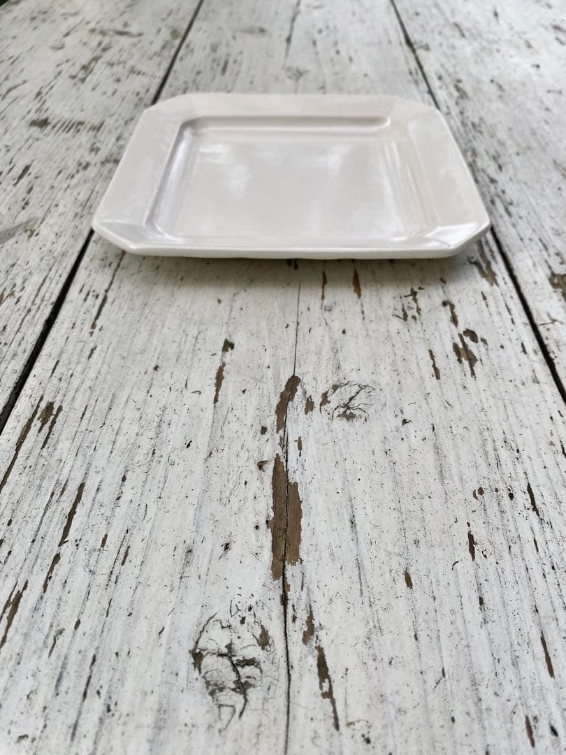 【新品未使用】岡田直人 リムスクエアプレート 角皿2枚セット(B)｜白｜作家もの