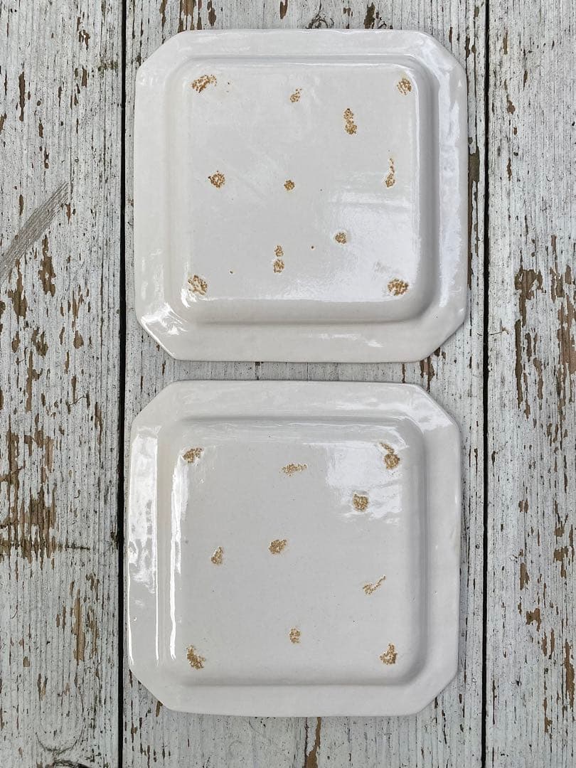 【新品未使用】岡田直人 リムスクエアプレート 角皿2枚セット(B)｜白｜作家もの