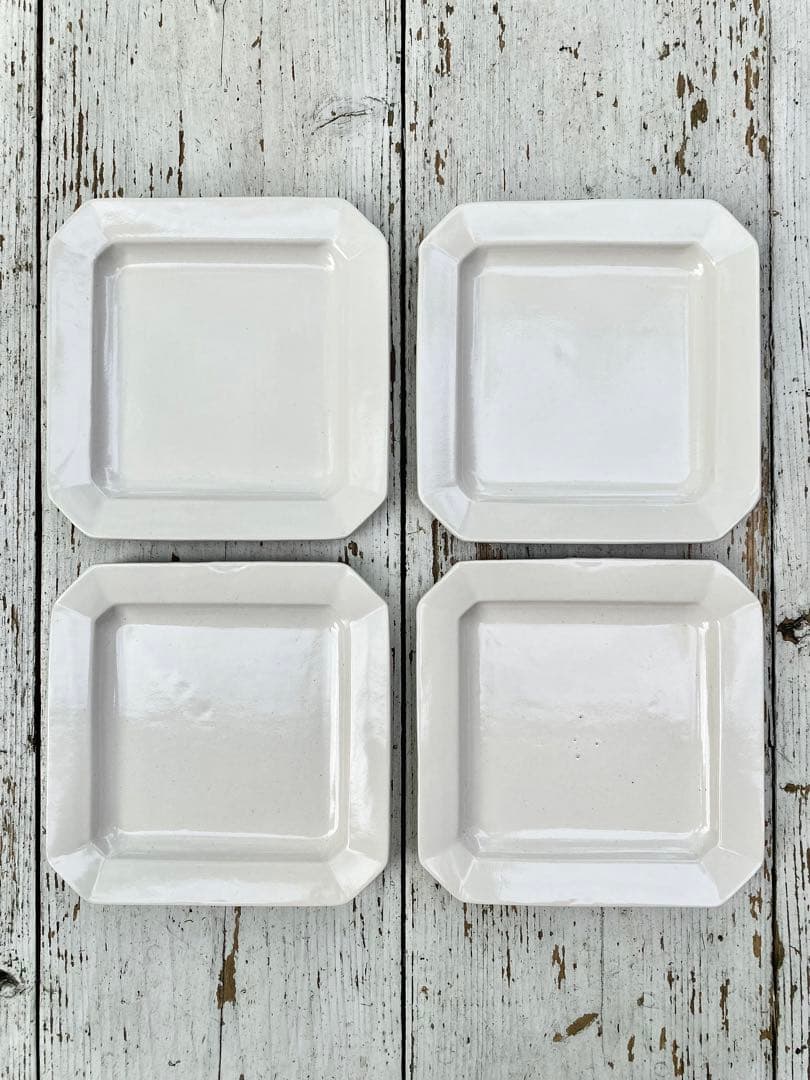 【新品未使用】岡田直人 リムスクエアプレート 角皿2枚セット(B)｜白｜作家もの