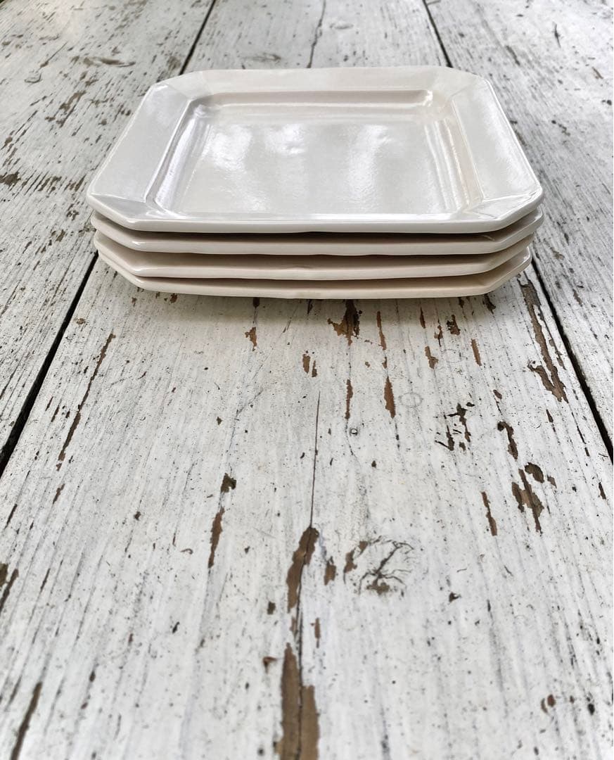 【新品未使用】岡田直人 リムスクエアプレート 角皿2枚セット(B)｜白｜作家もの