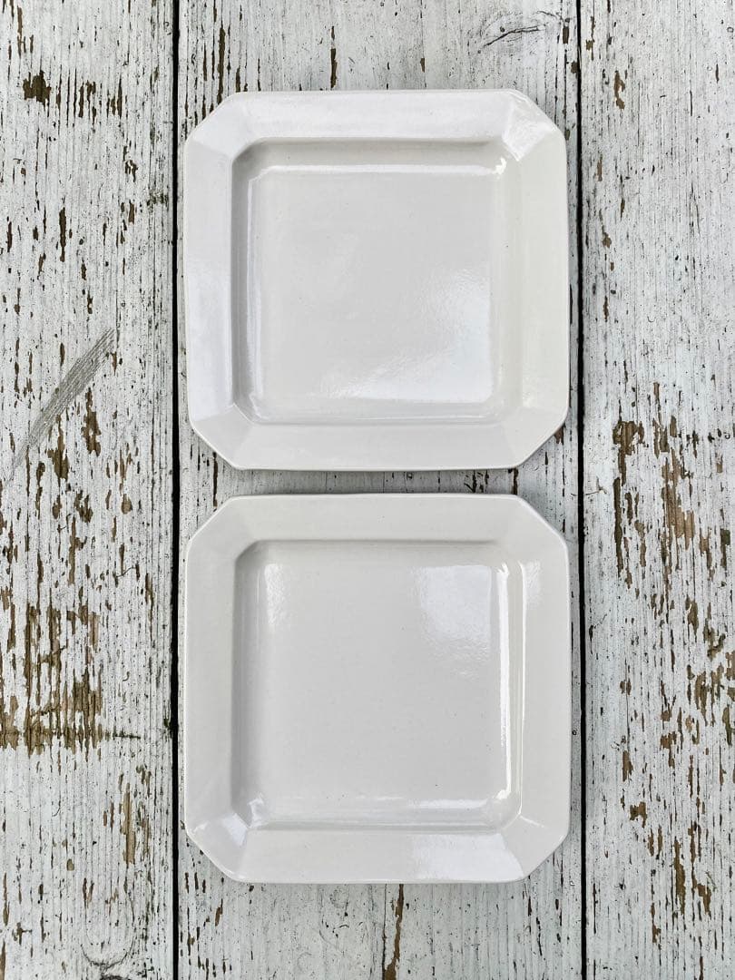 【新品未使用】岡田直人 リムスクエアプレート 角皿2枚セット(B)｜白｜作家もの