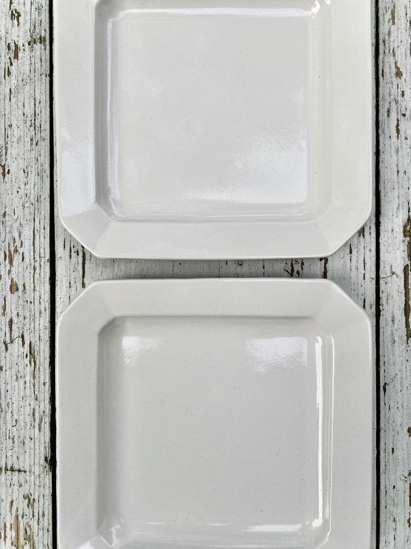 【新品未使用】岡田直人 リムスクエアプレート 角皿2枚セット(B)｜白｜作家もの