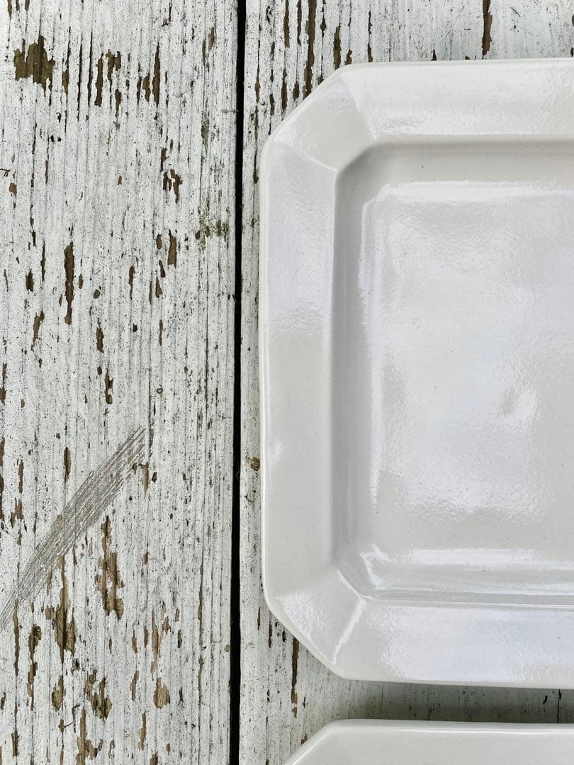 【新品未使用】岡田直人 リムスクエアプレート 角皿2枚セット(B)｜白｜作家もの