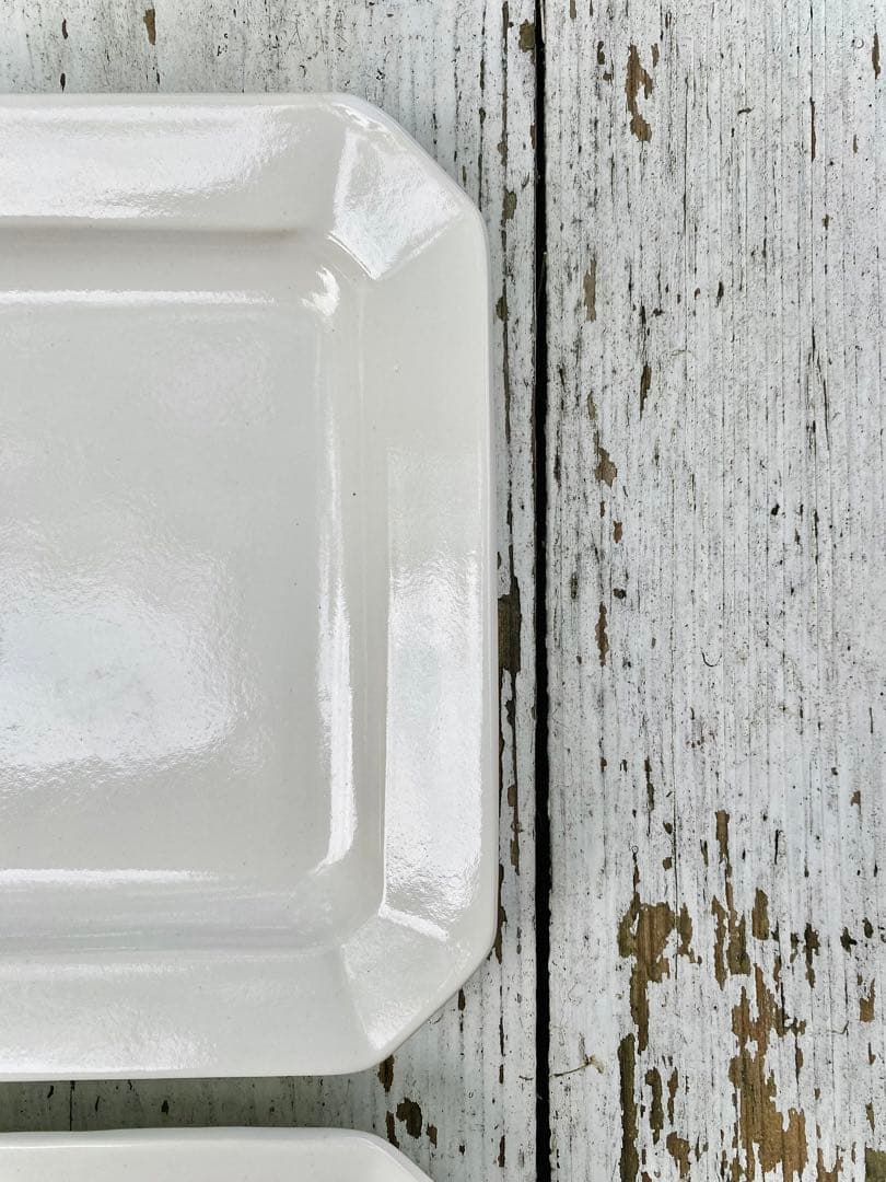 【新品未使用】岡田直人 リムスクエアプレート 角皿2枚セット(B)｜白｜作家もの