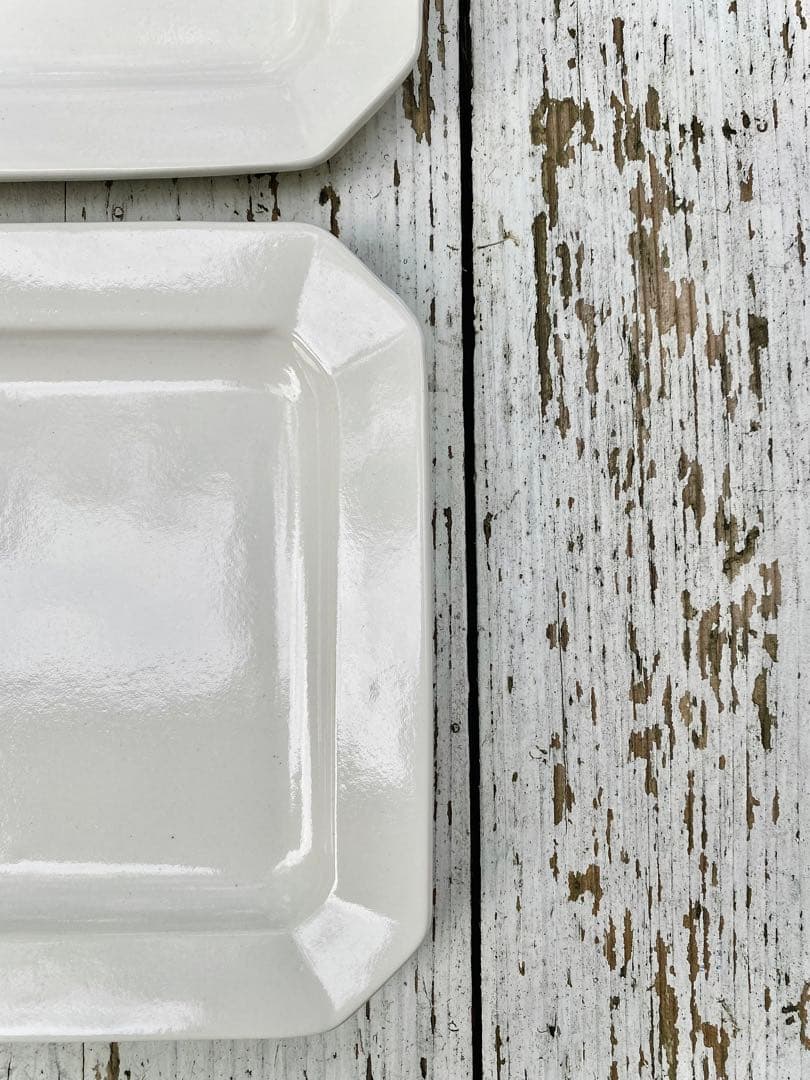 【新品未使用】岡田直人 リムスクエアプレート 角皿2枚セット(B)｜白｜作家もの