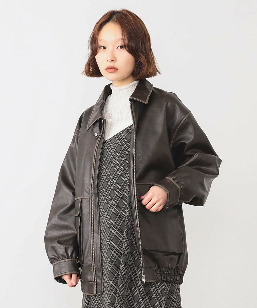 Ray BEAMS フェイクレザー フライトジャケット ライダース 革 ブルゾン