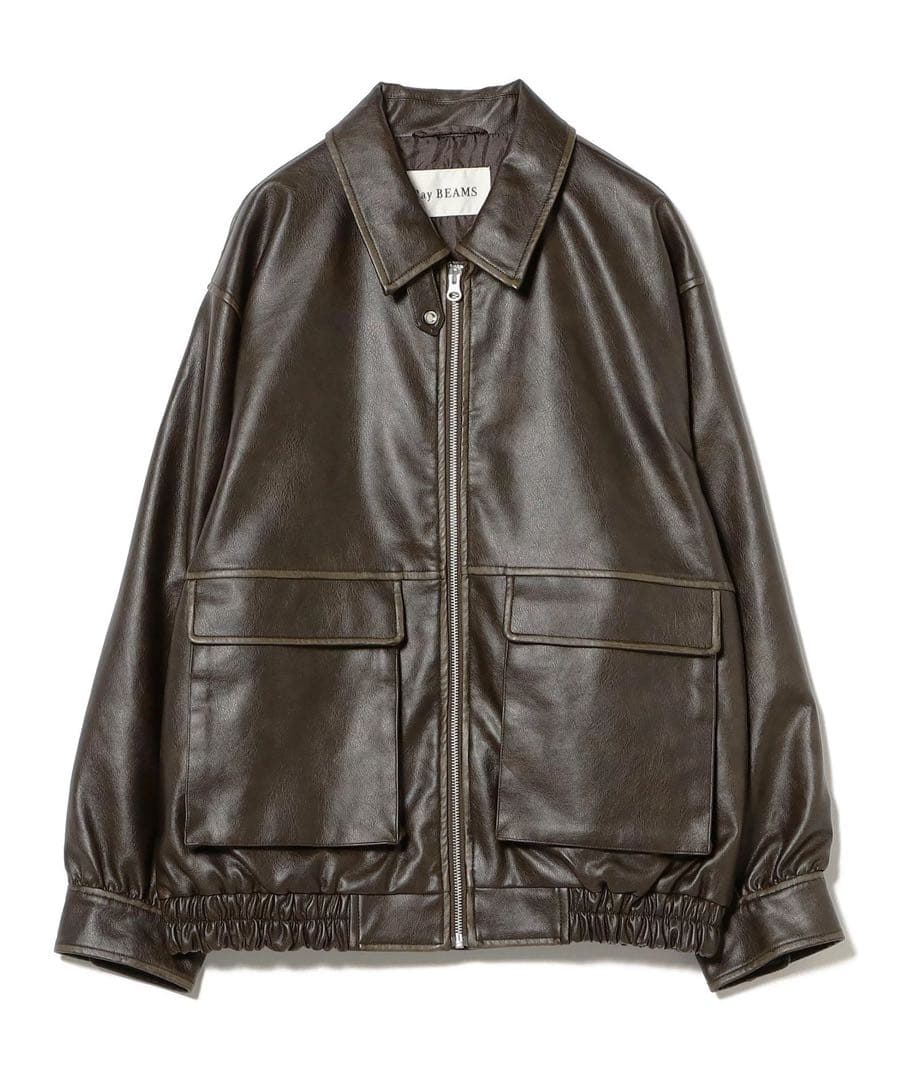 Ray BEAMS フェイクレザー フライトジャケット ライダース 革 ブルゾン