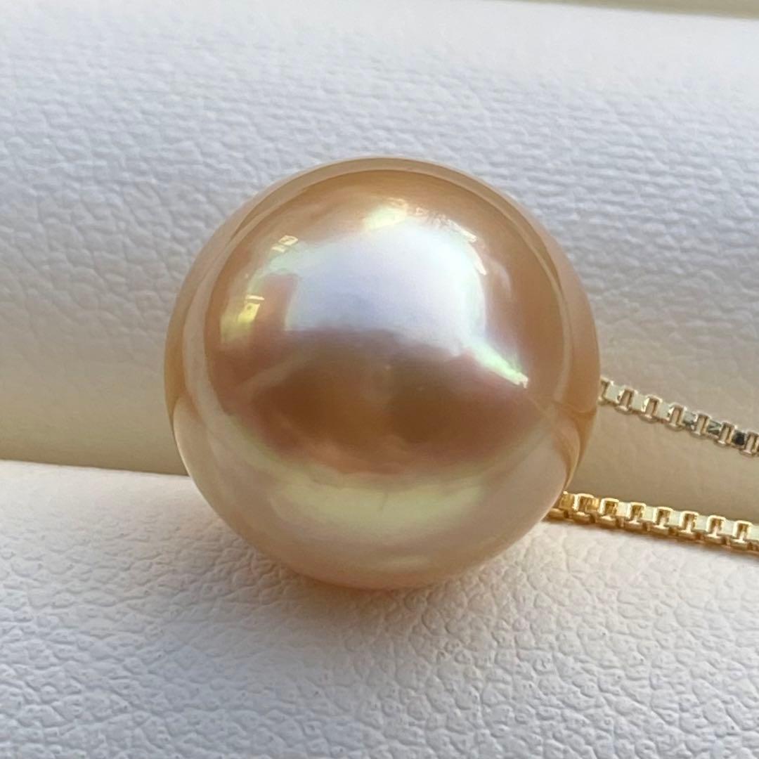 本真珠　南洋白蝶真珠ネックレストップ　大珠13.3mm茶金PT917