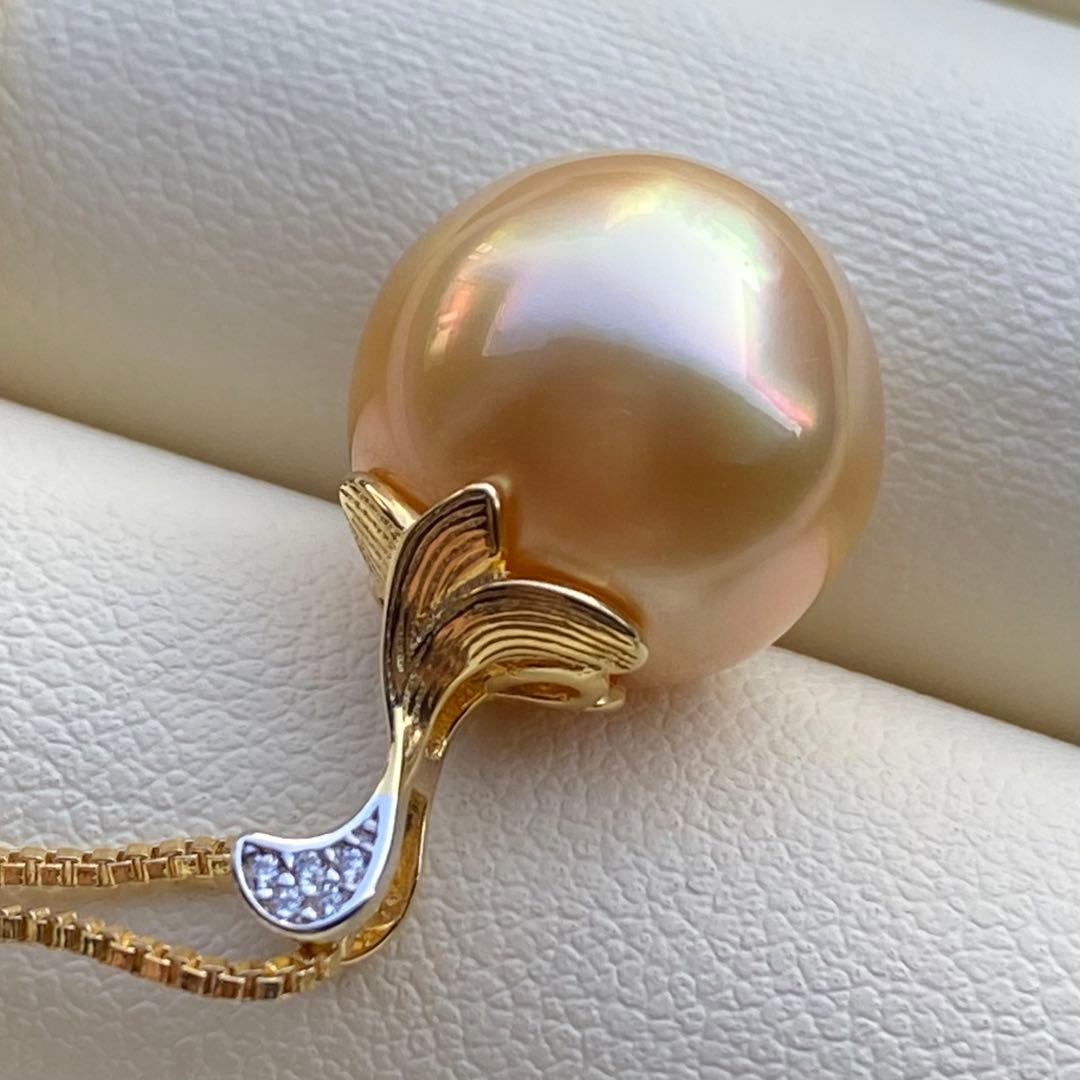 本真珠　南洋白蝶真珠ネックレストップ　大珠13.3mm茶金PT917