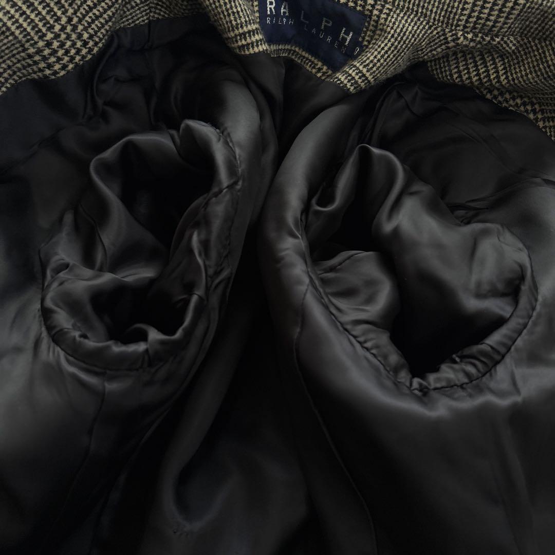 【美品】ラルフローレン　チェスターコートM　千鳥格子チェック　ウール　女優襟