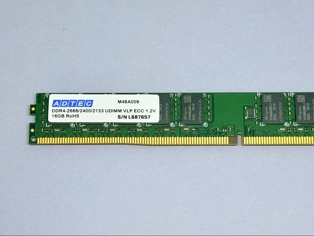 メモリー ADTEC DDR4-2666/2400 UDIMM VLP ECC 16GB