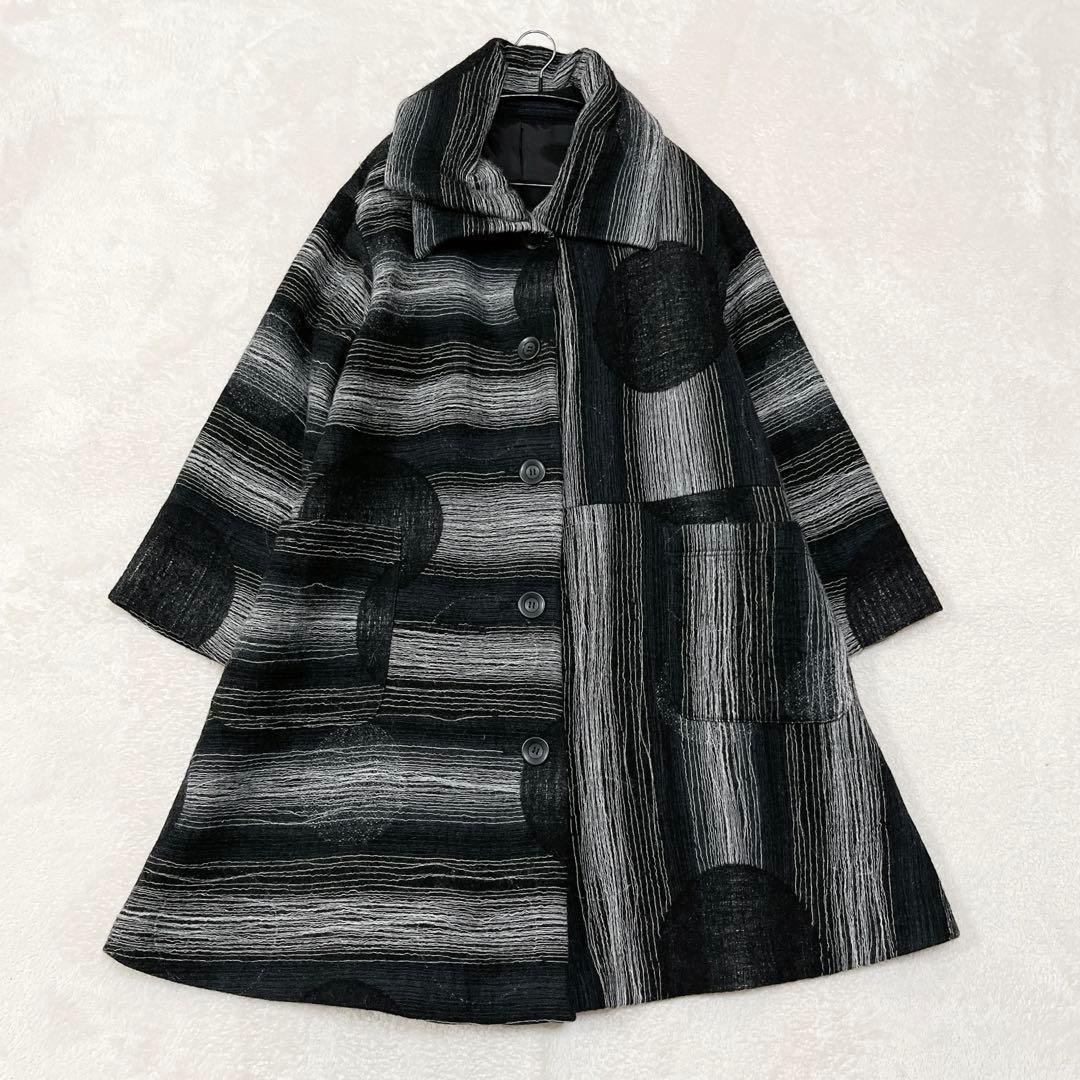 美品★センソユニコ慈雨　ウールコート　ロング　ドット　水玉　40