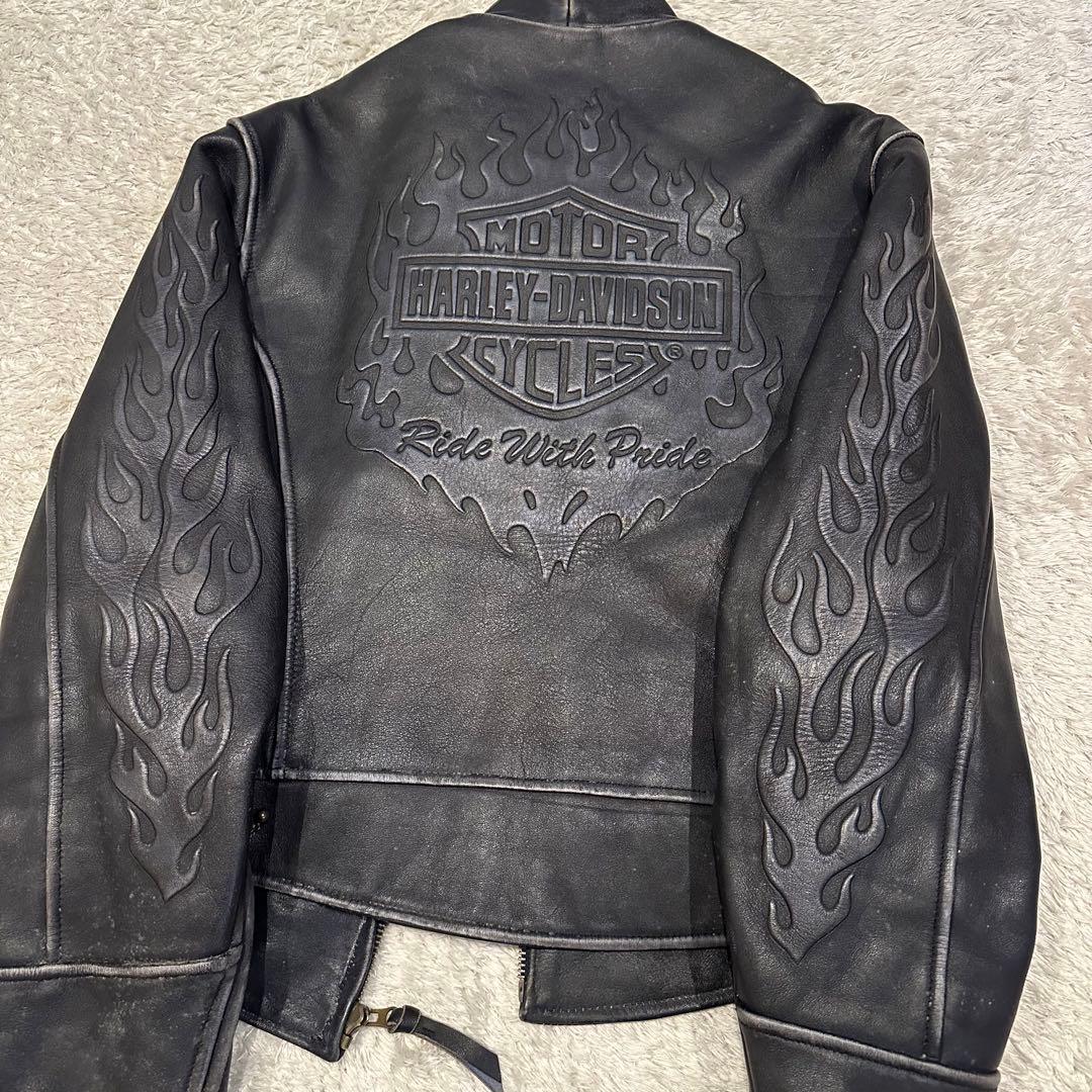 ハーレーダビッドソン　レザー　ジャケット　メンズ　サイズM エンボス　ファイアー