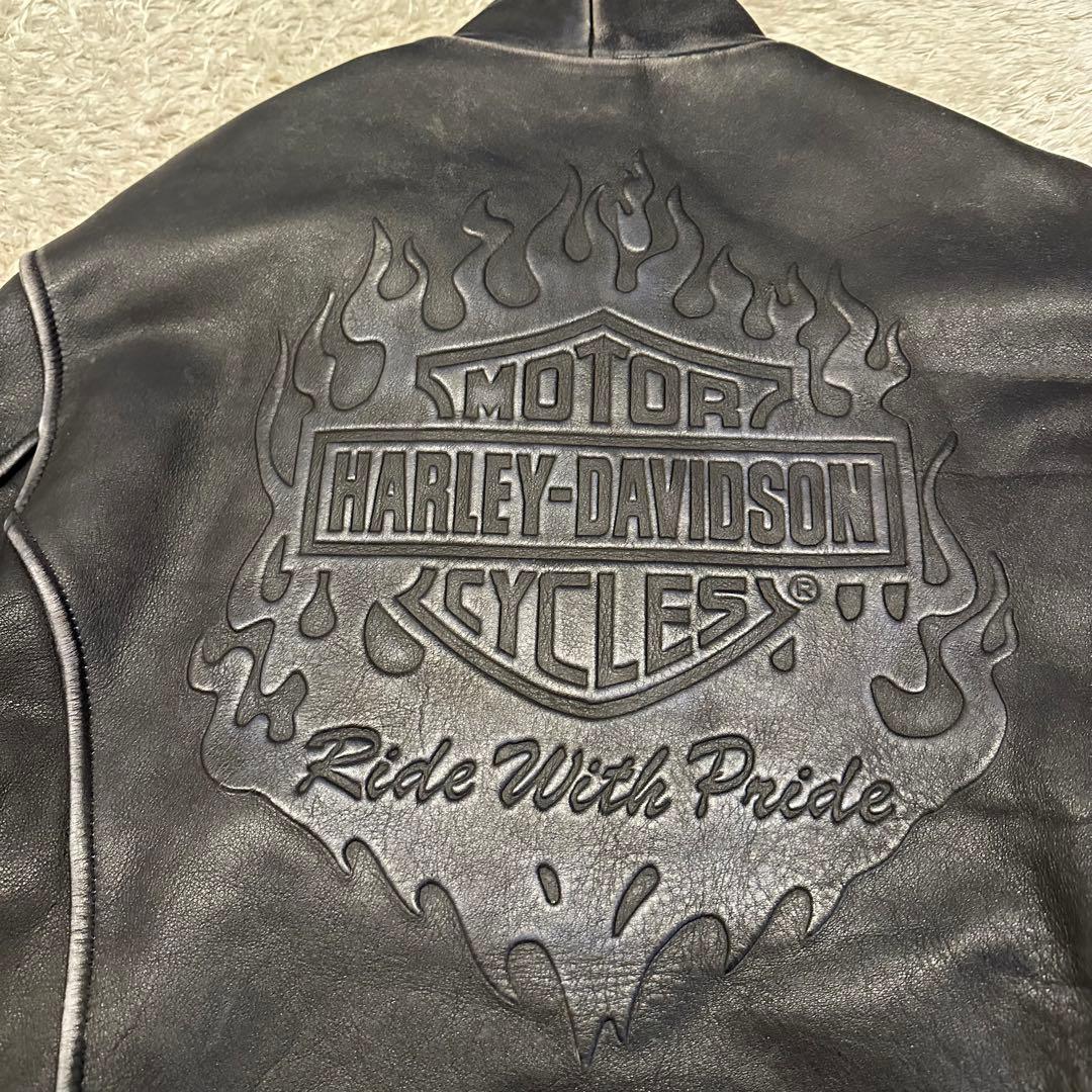 ハーレーダビッドソン　レザー　ジャケット　メンズ　サイズM エンボス　ファイアー