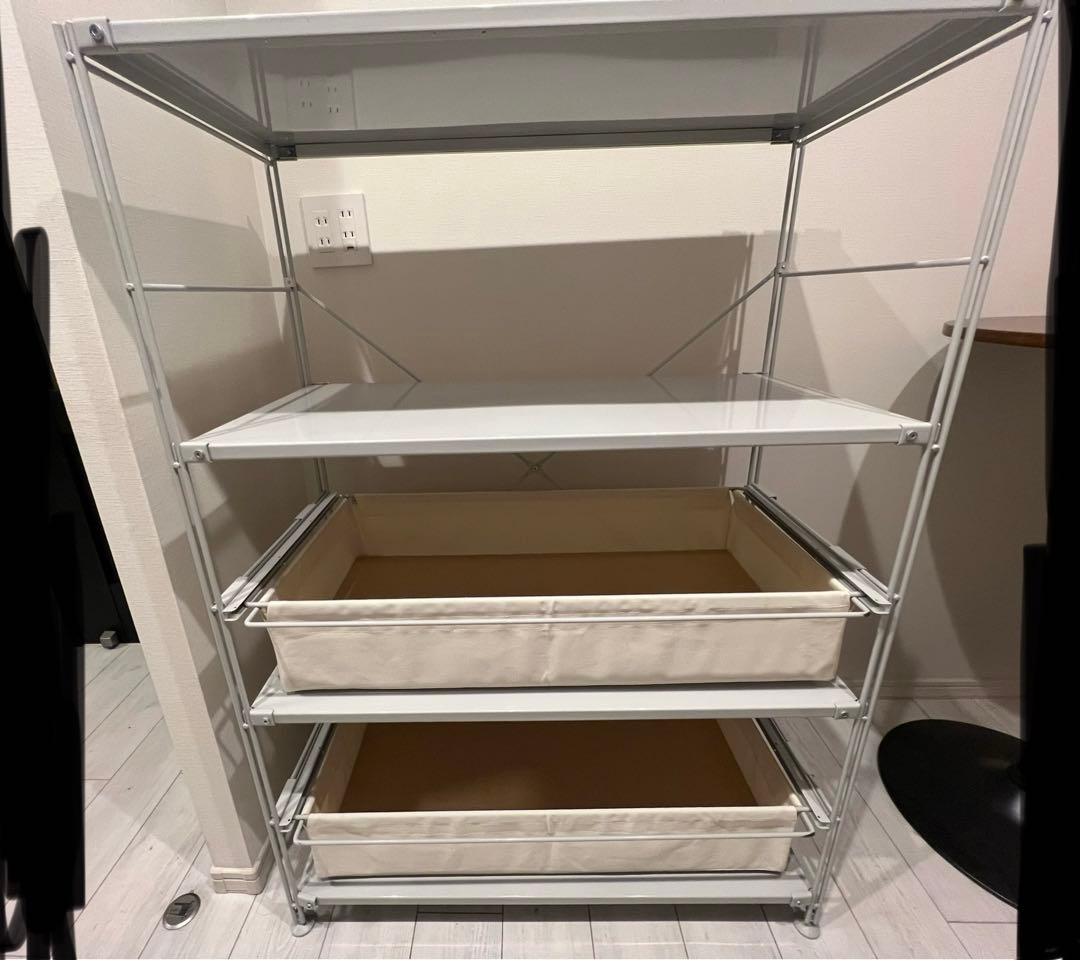 土日限定価格です❣️無印スチールユニットシェルフワイドグレー帆布バスケット2、棚4