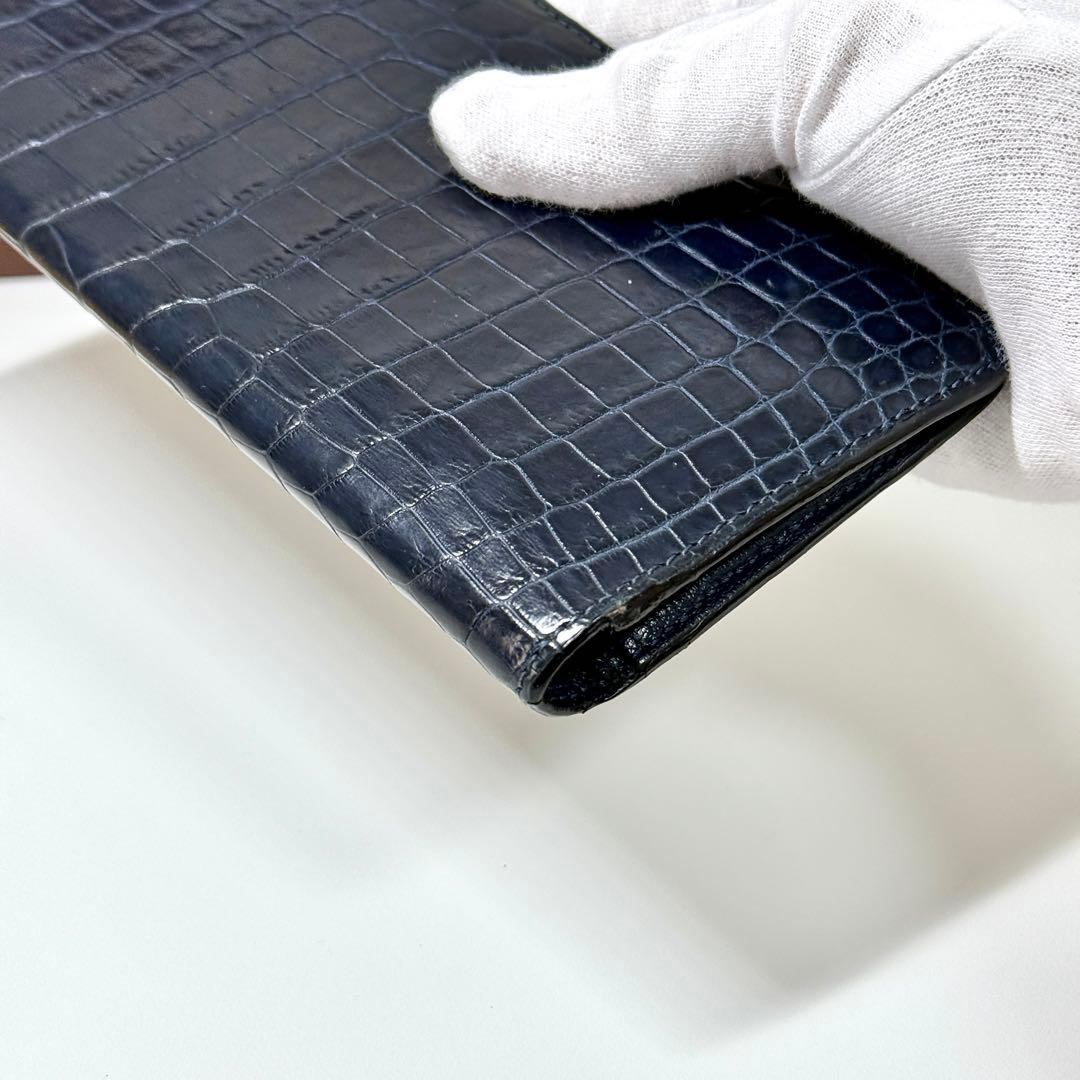 美品 ルイヴィトン クロコダイル 長財布 ポルトフォイユ ブラザ ネイビー 紺色