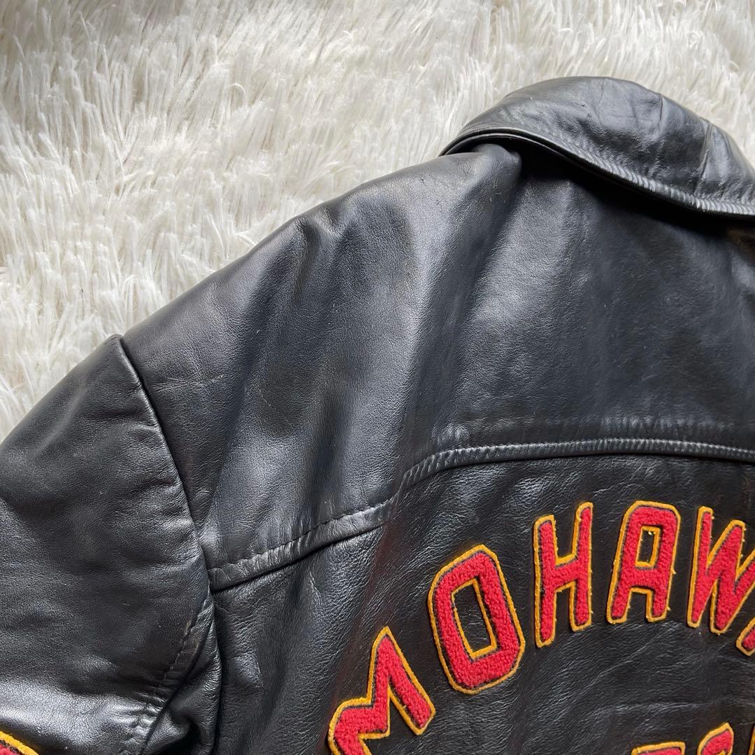 90's✨レザーコーチジャケット　スタジャン　本革　44 ブラック　ワッペン