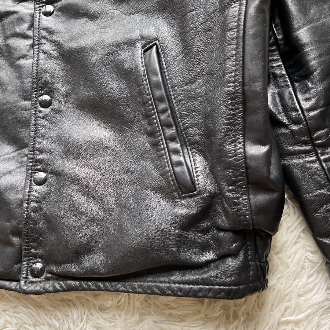 90's✨レザーコーチジャケット　スタジャン　本革　44 ブラック　ワッペン