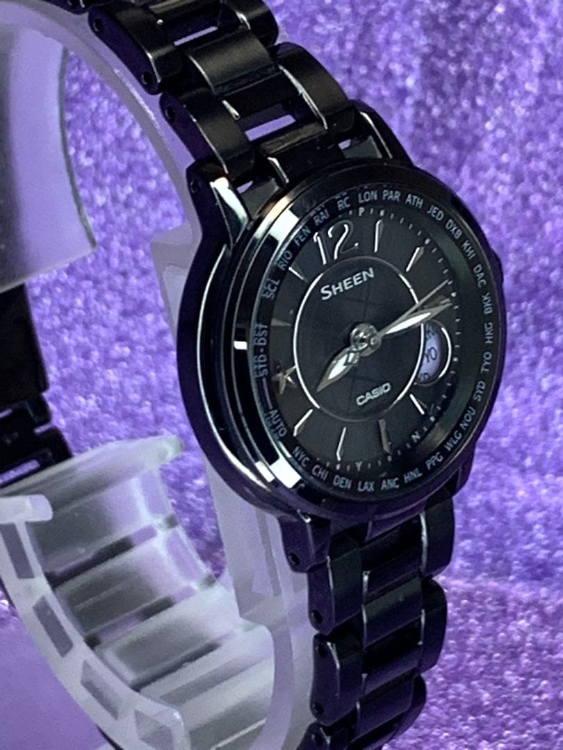 【美品】カシオソーラー電波時計SHW-1501BD-1AJFレディース