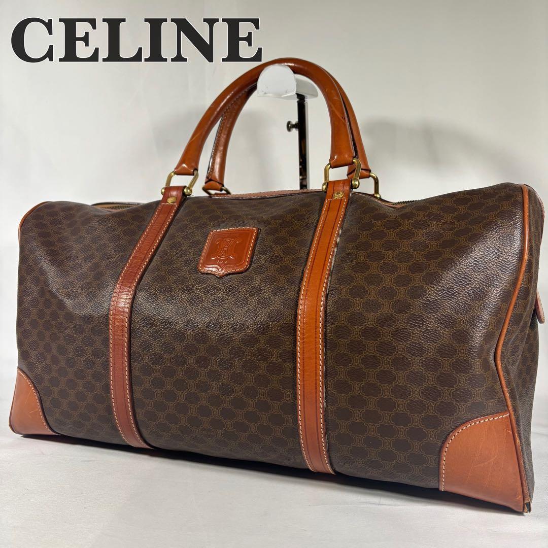 セリーヌ ボストンバッグ 大容量 ヴィンテージ マカダム トリオンフ ブラウン