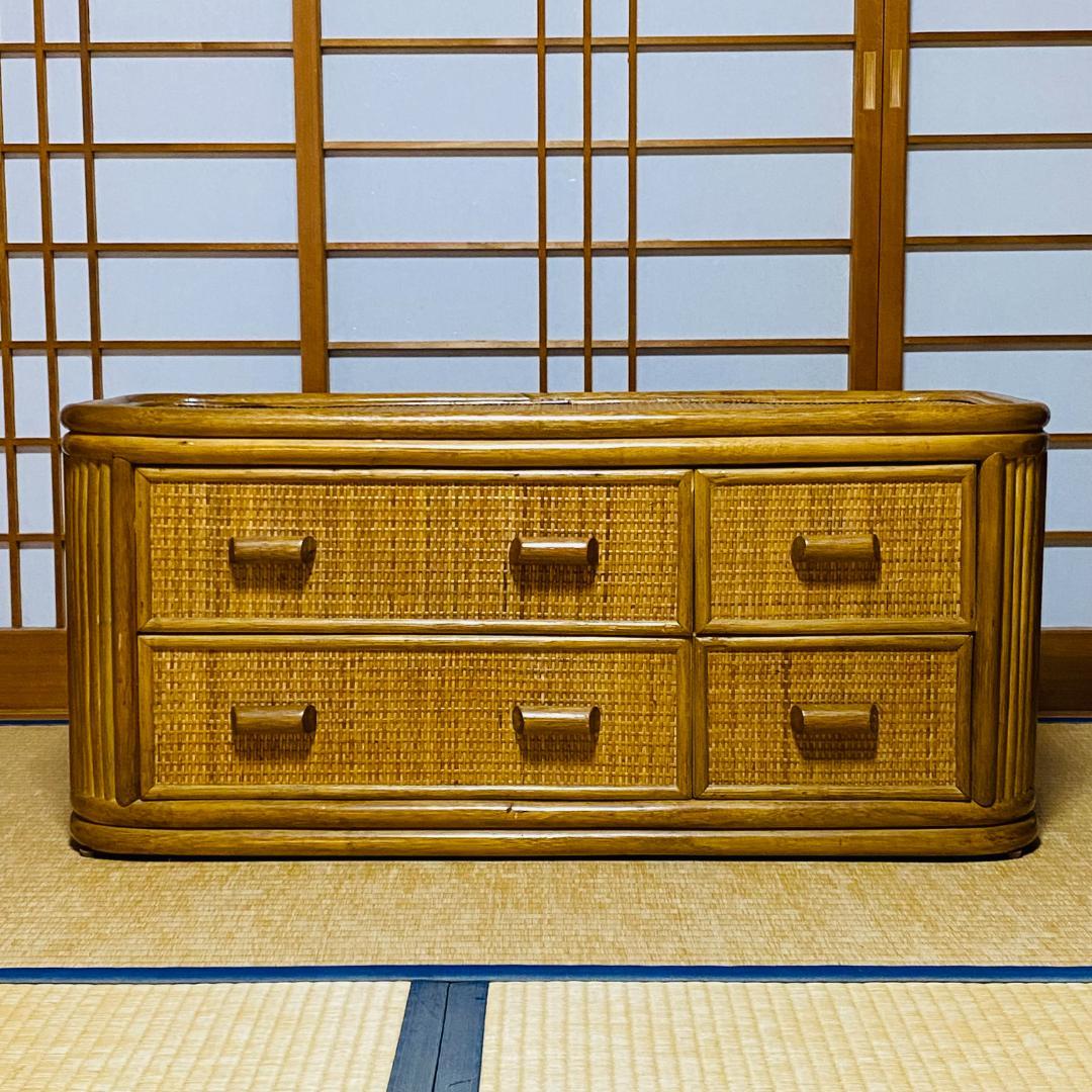 ラタン 籐 棚 チェスト 2段 4口 W90cm D37cm H41cm