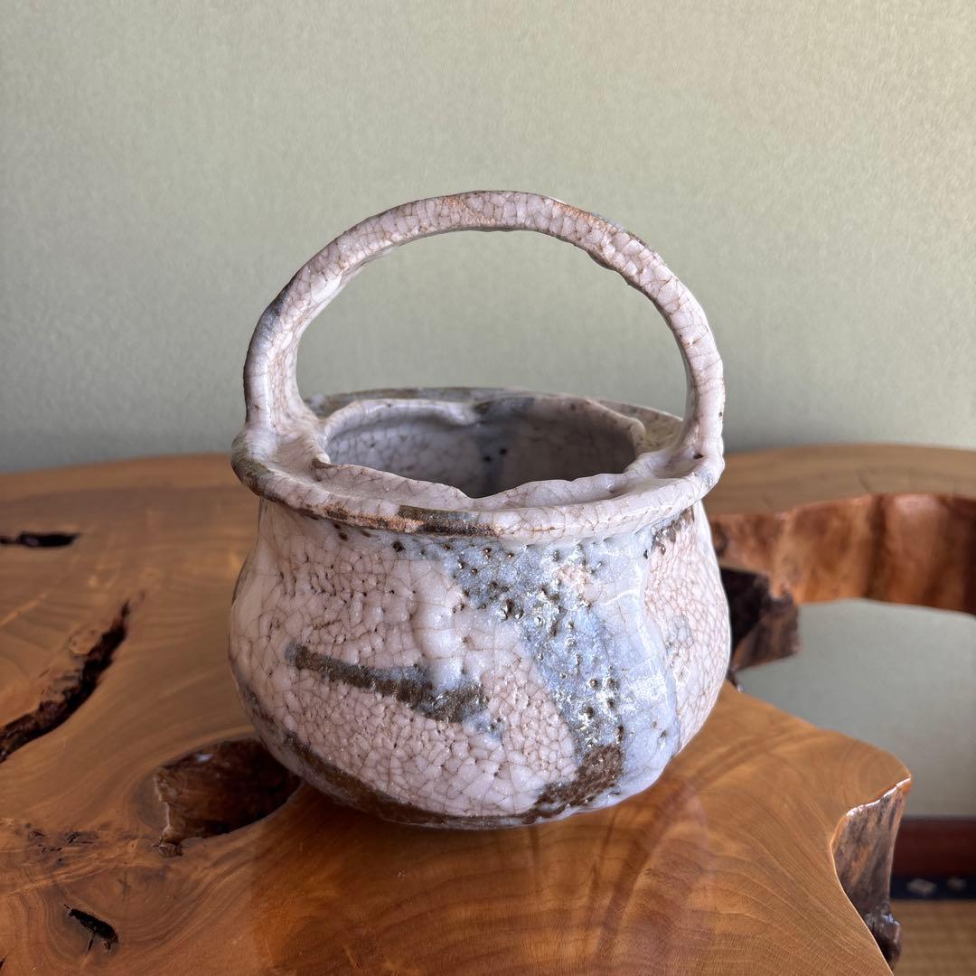 志野焼 手付花入 小崎一陽造 陶芸 共箱