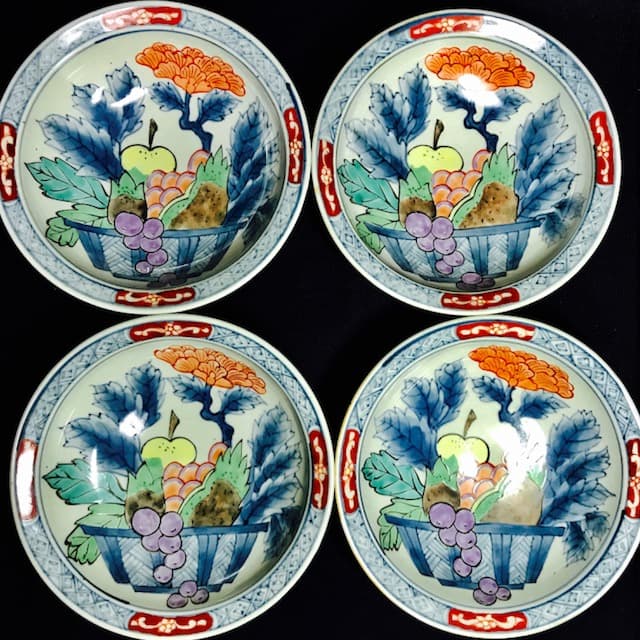 有田焼　5代　佐藤走波　染錦　果実文　5寸鉢　4枚セット