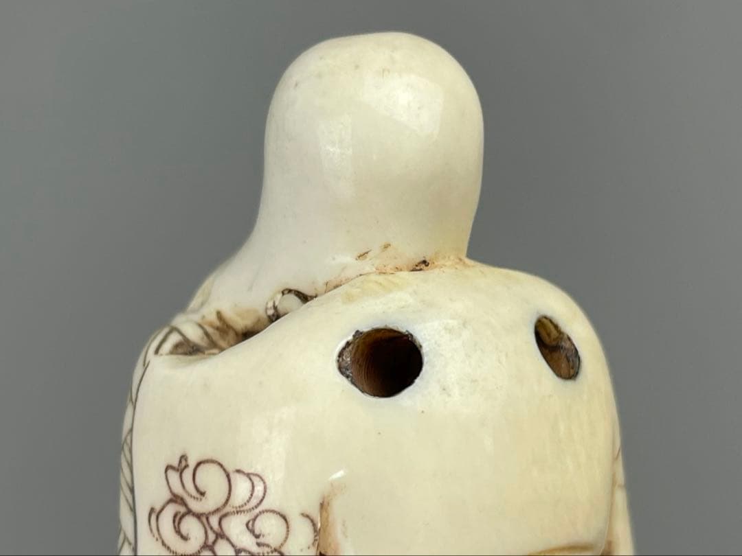 時代根付 極上細密彫り白材 マンモス牙製 作家物 中国美術 寿老人 仙人 七福神