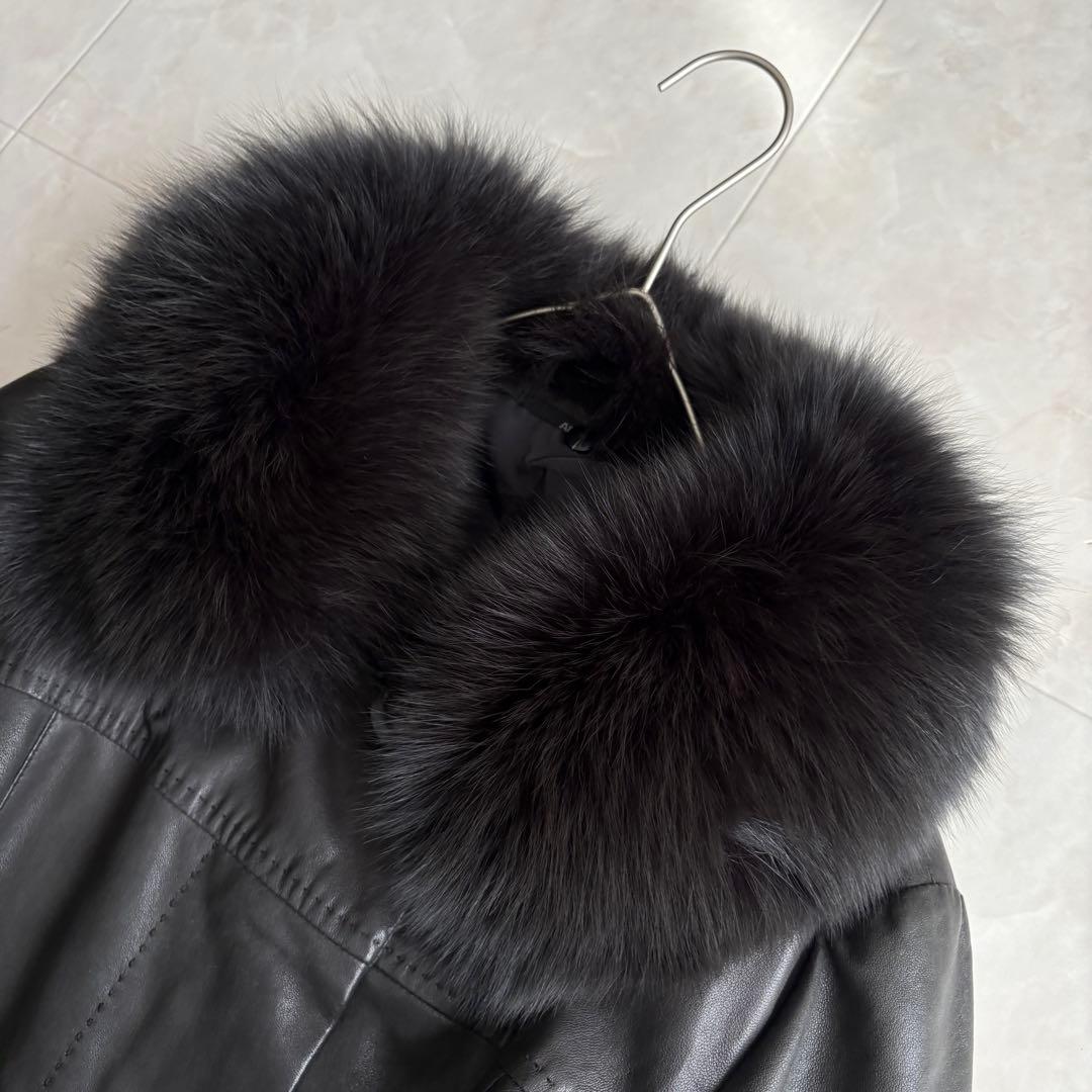 90s vintage ARTISAN 羊革 フォックスロングコート 黒 11号