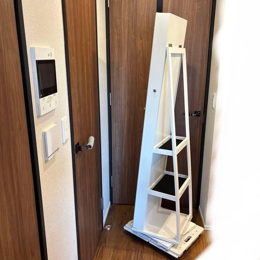 ぽんず　ホワイト スタンドミラー 収納付き　アクセサリーケース　姿見