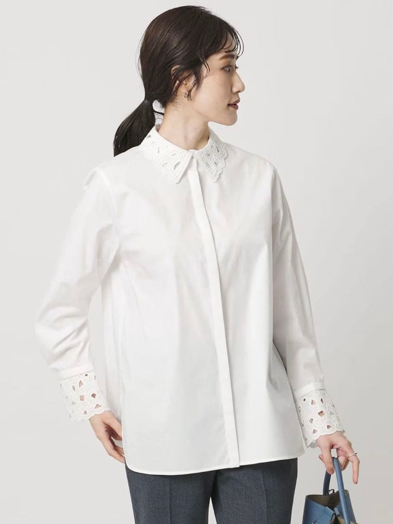 UNITED ARROWS エンブロイダリーカラーシャツ-ウォッシャブル-