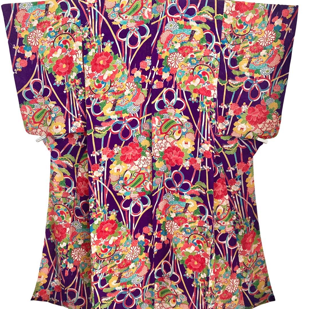 紫色 アンティーク着物 ジュニア 十三詣り NO260