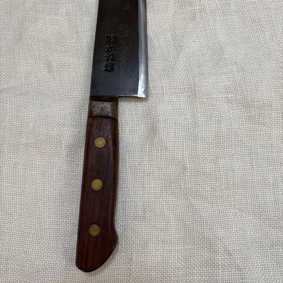 中古　研ぎ済み包丁3点　出刃包丁(木屋)、牛刀(かね惣)、刺身包丁(堺　重光)