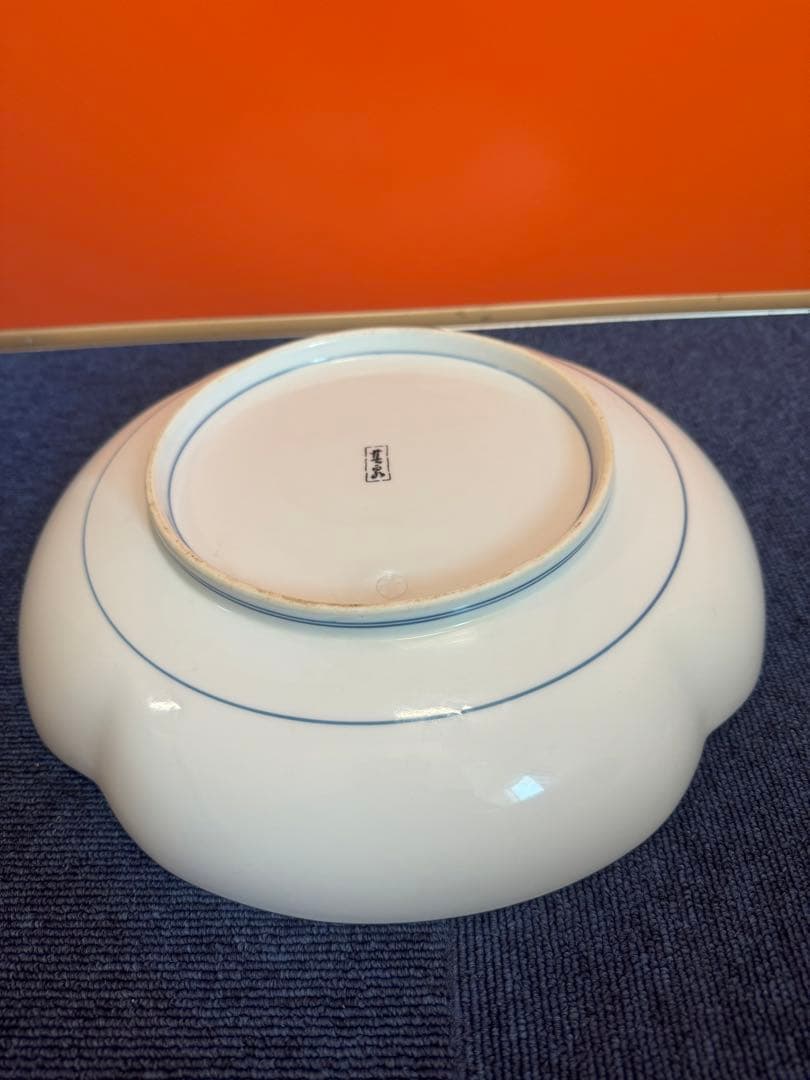 1594 有田焼　其泉窯　染錦四方木甲章花文　大皿　31cm