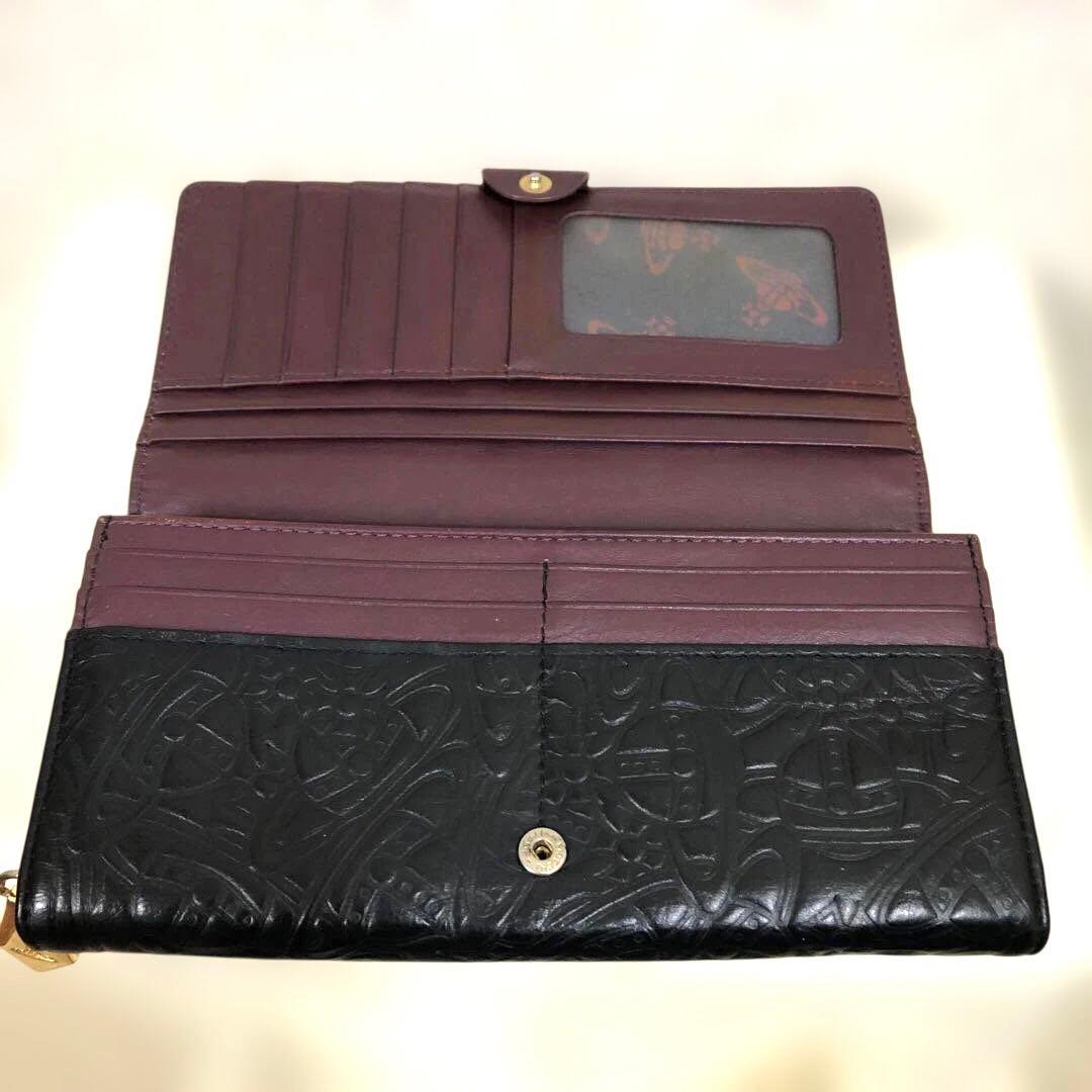 【人気】VivienneWestwood⭐️ブラック オーブ型押し長財布　金ロゴ付