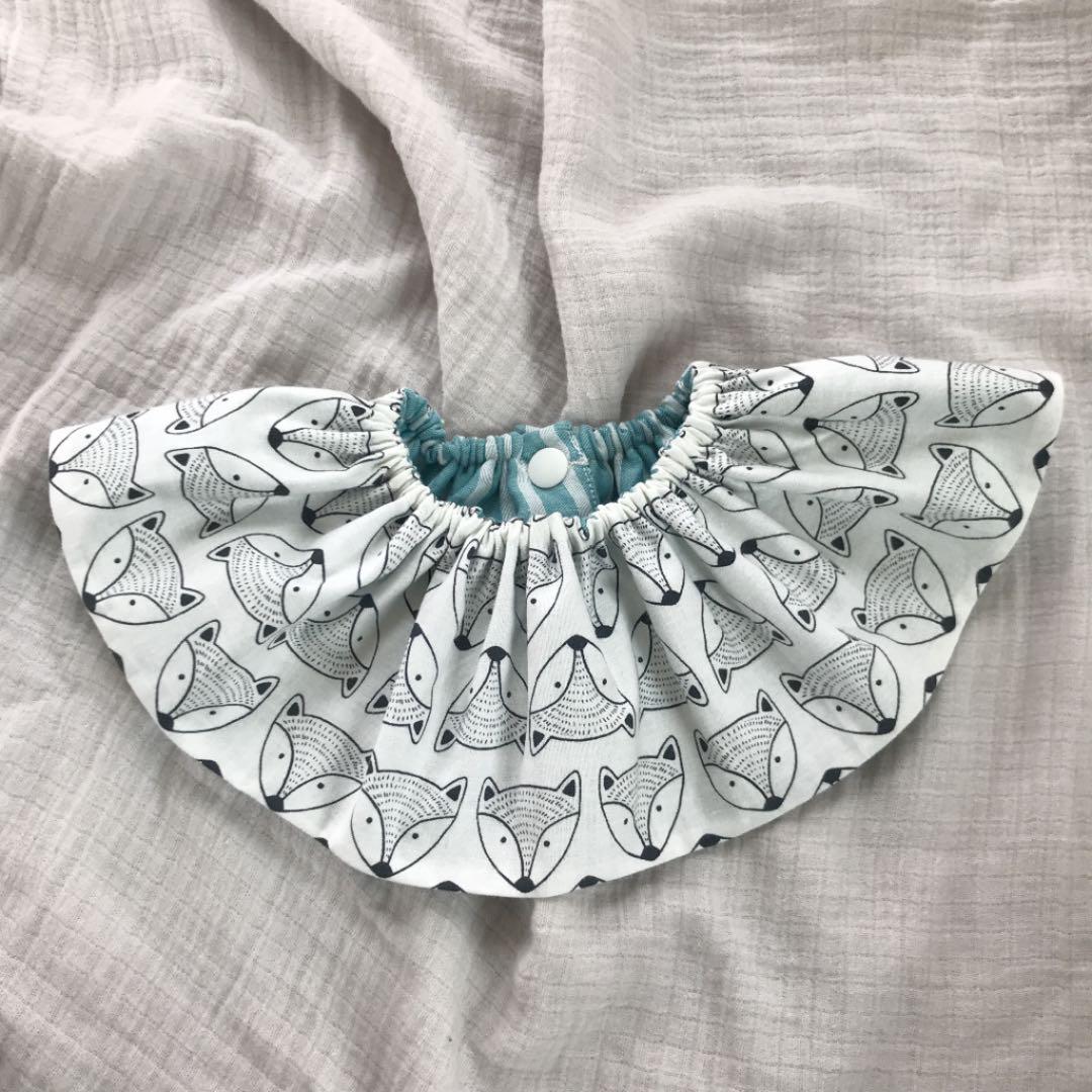 再販★キツネ×ラムネストライプ★ ハンドメイド　リバーシブル　スタイ