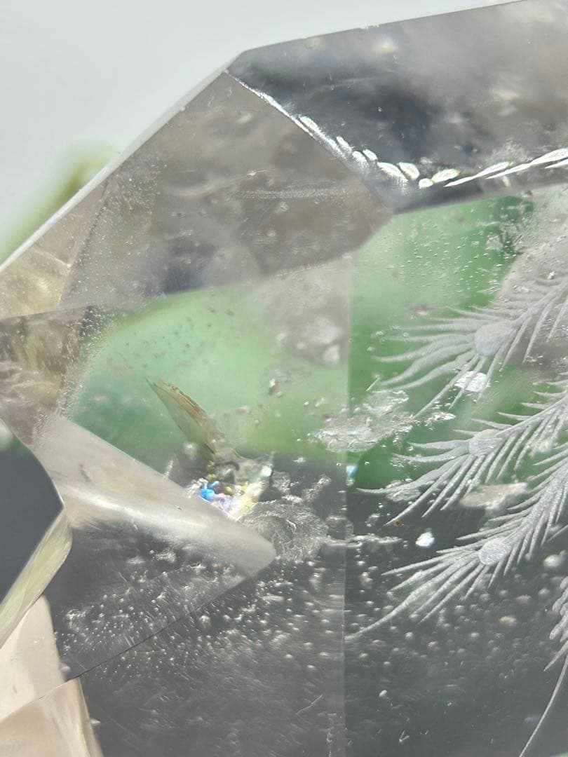 天然石水晶　龍と鳳凰ペアー彫り置物　No.2336